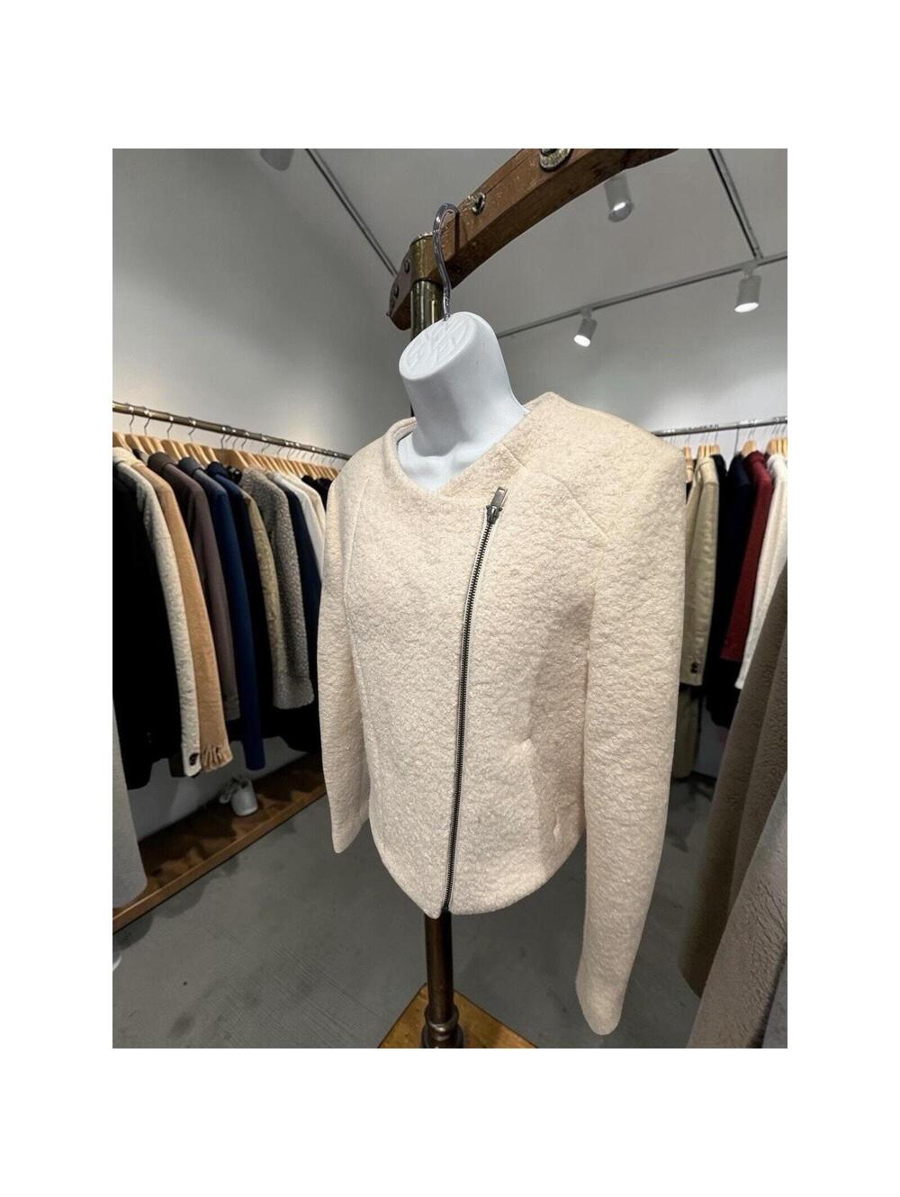 Banana Republic Short Boucle Ivory Boucle Moto Jacket Wool Blend Coat Size 14